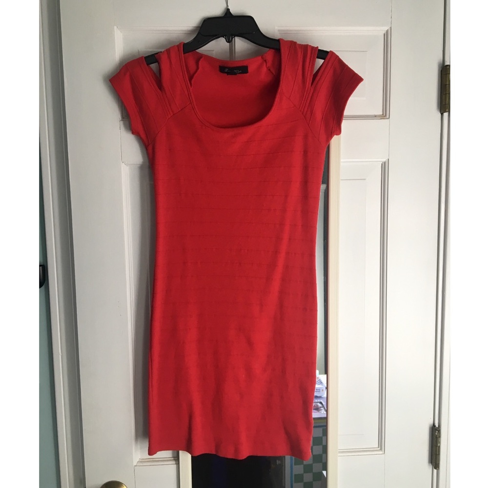 Red Mini Dress with Cut-Outs in Sleeves